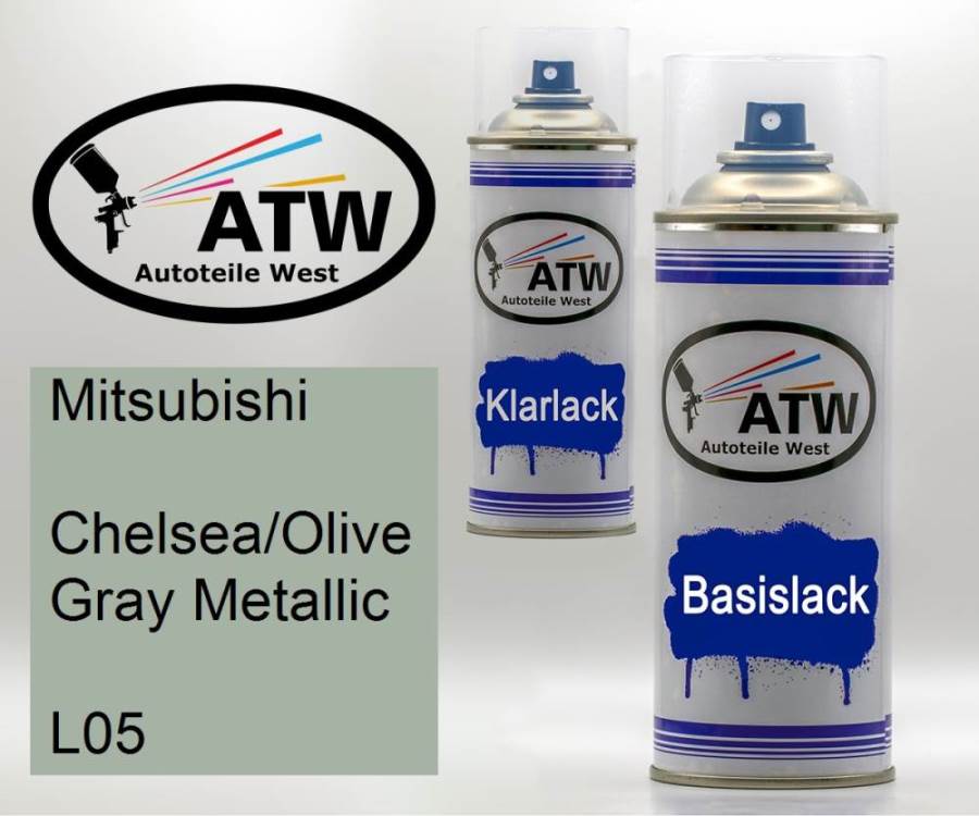 Mitsubishi, Chelsea/Olive Gray Metallic, L05: 400ml Sprühdose + 400ml Klarlack - Set, von ATW Autoteile West.